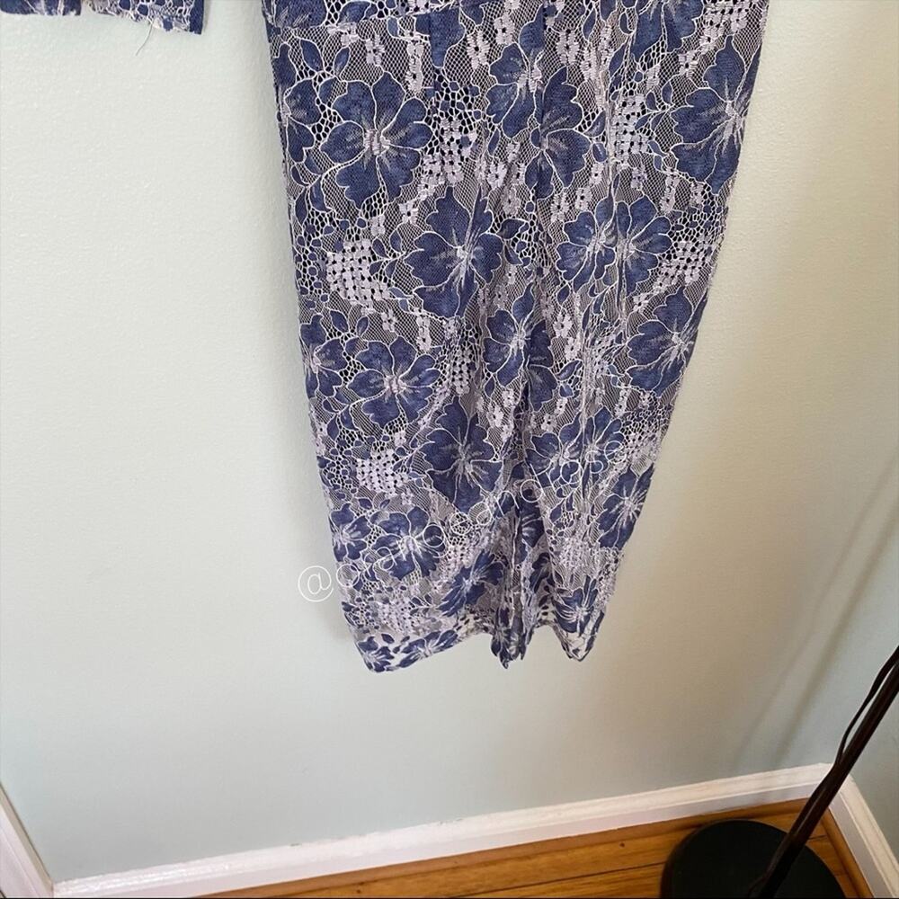 NWT VONE Antropologie Blue White Floral Lace Mini Dress Small - Picture 13 of 14